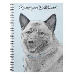 Caderno Espiral Pintura Norueguesa de Elkhound - Arte Original de
