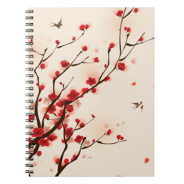 Caderno Espiral Pintura oriental do estilo, flor da ameixa no (Frente)