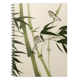 Caderno Espiral Pintura oriental do estilo, ramos de bambu