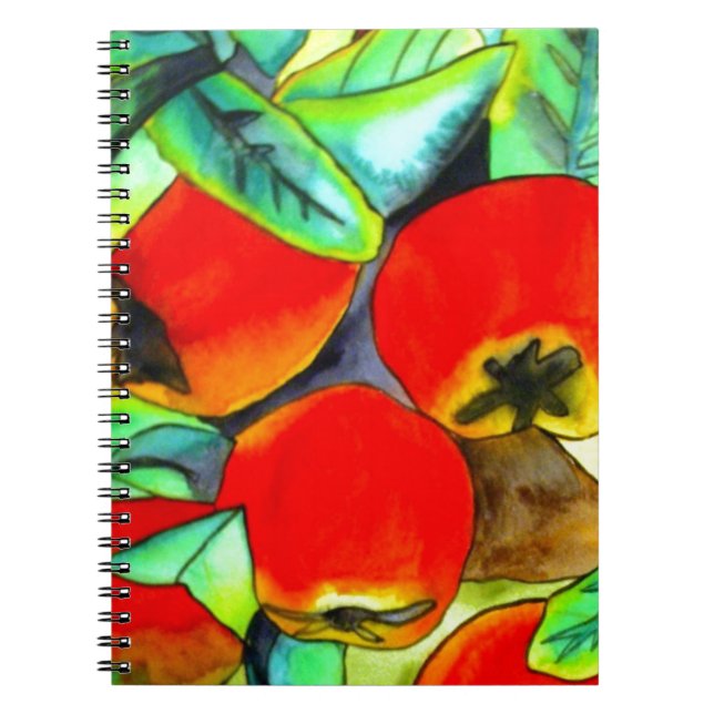 Caderno Espiral Pintura original aquarela de maçãs vermelhas (Frente)