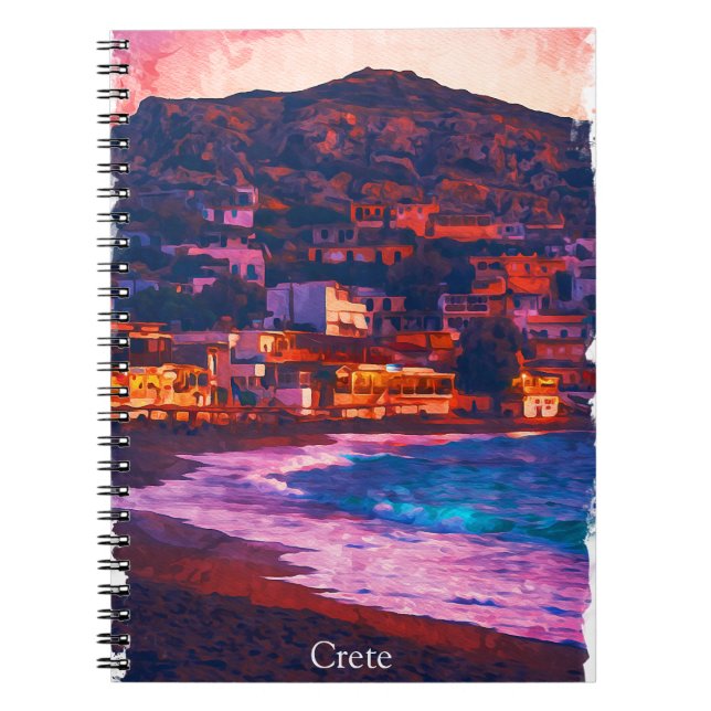 Caderno Espiral Pintura por Aquarela da ilha grega de Creta Grécia (Frente)