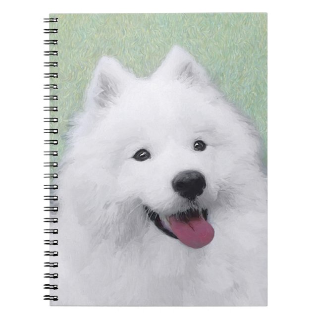 Caderno Espiral Pintura Samoyed - Arte Cachorosa Original (Frente)