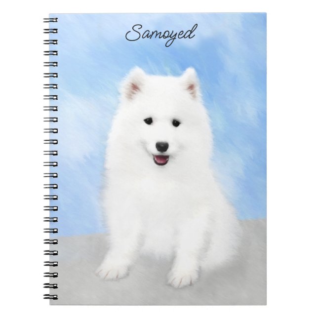 Caderno Espiral Pintura Samoyed Puppy - Arte Cachorra Original (Frente)