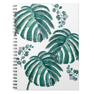 Caderno Espiral Pintura tropical com folha verde botânica