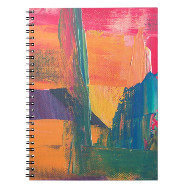 Caderno Espiral Pintura verde, amarela e abstrato vermelha (Frente)