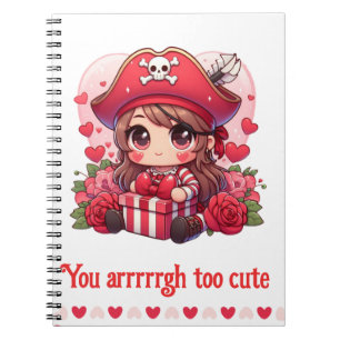 Caderno Espiral Pirata de Dia de os namorados