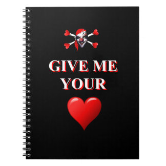 Caderno Espiral Pirata engraçada romântica e coração de amor verme