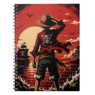 Caderno Espiral Pirata Épico de Anime no Pôr do Sol Carmesim | Fa 