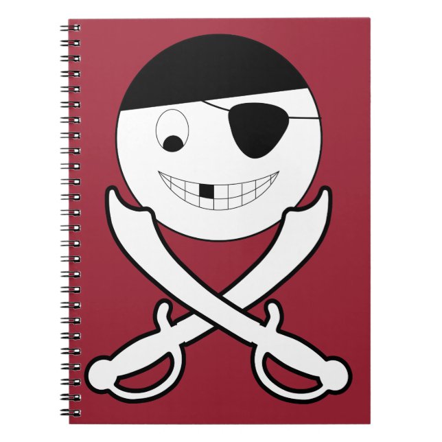 Caderno Espiral Pirata Sorridente Amigável com Espadas Cruzadas so (Frente)