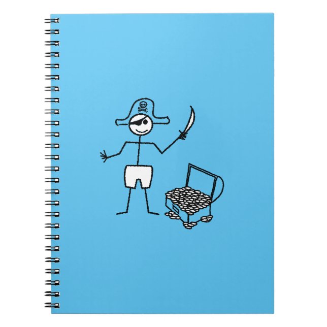 Caderno Espiral Pirata Stickman Com Cofre do Tesouro (Frente)
