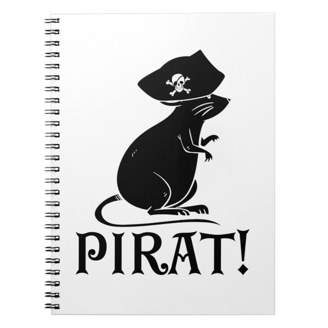 Caderno Espiral Pirate Rat | Presente de Rat Rodent House Pirata (Frente)