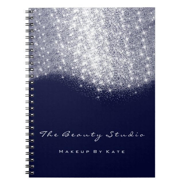 Caderno Espiral Pisca Olhos Maquiagem Cinza Artista  Azul Glitter  (Frente)