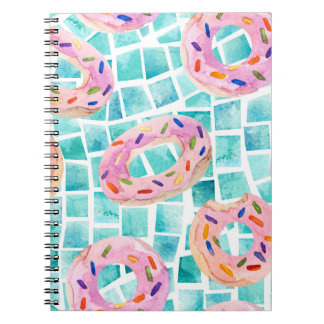 Caderno Espiral Piscina de Verão flutua mosaico aquarela