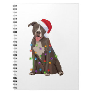 Caderno Espiral Pittie Pitbull Natal Luzes Xmas Cachorro Lover