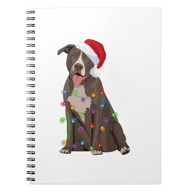 Caderno Espiral Pittie Pitbull Natal Luzes Xmas Cachorro Lover (Frente)