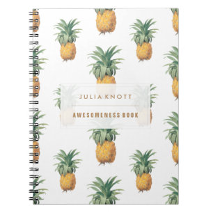 Caderno Espiral PixDezines Abacaxis Vintage/DIY fundo+texto