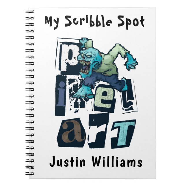 Caderno Espiral Pixel art e monstro personalizado (Frente)