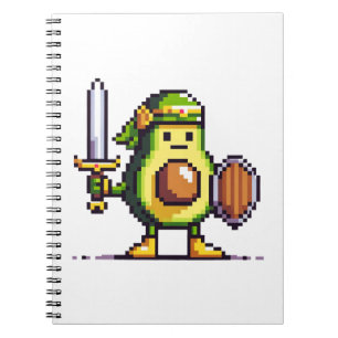 Caderno Espiral Pixel Avocado Warrior - Arte Retro para Jogos