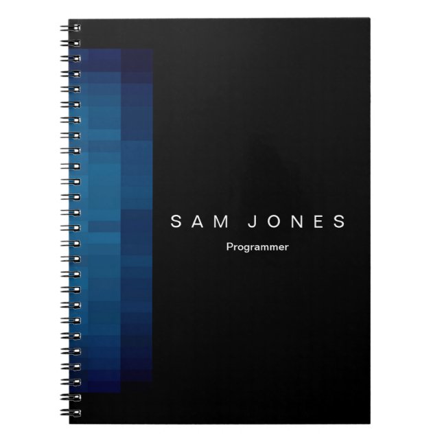 Caderno Espiral Pixel Preto e Azul Moderno (Frente)