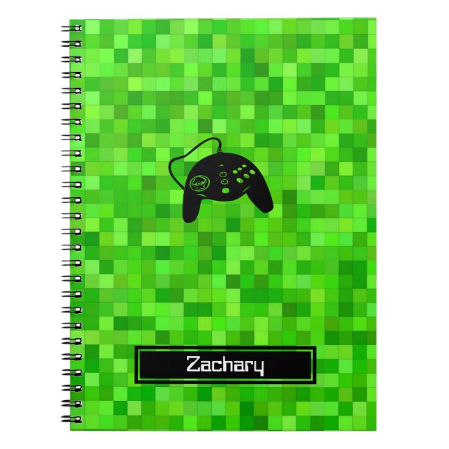 Caderno Espiral Pixels de Jogador Verde | Notebook espiral persona (Frente)