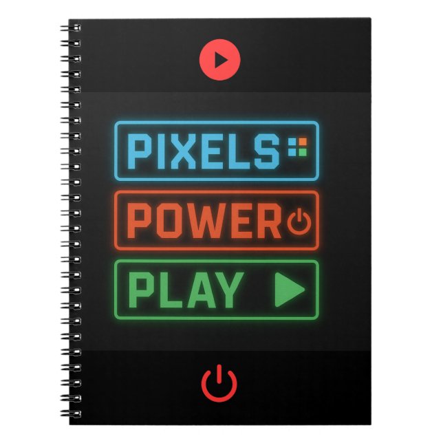 Caderno Espiral Pixels Power Play Gamer Notebook – Level Up! (Frente)
