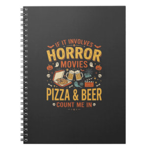 Caderno Espiral Pizza Cerveja Filmes de Terror Design de Halloween