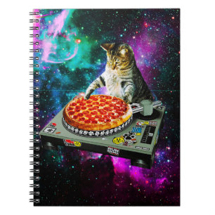 Caderno Espiral Pizza do gato do DJ do espaço