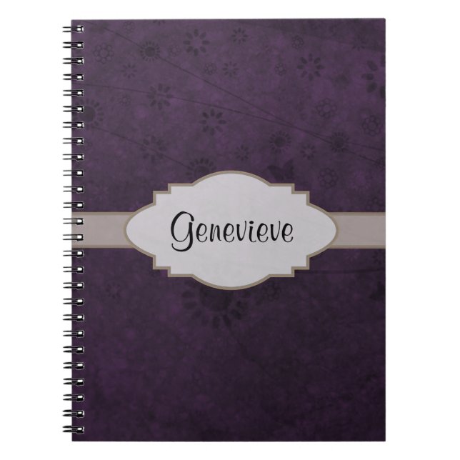 Caderno Espiral Placa de Abstrato Floral Retro-Roxo (Frente)