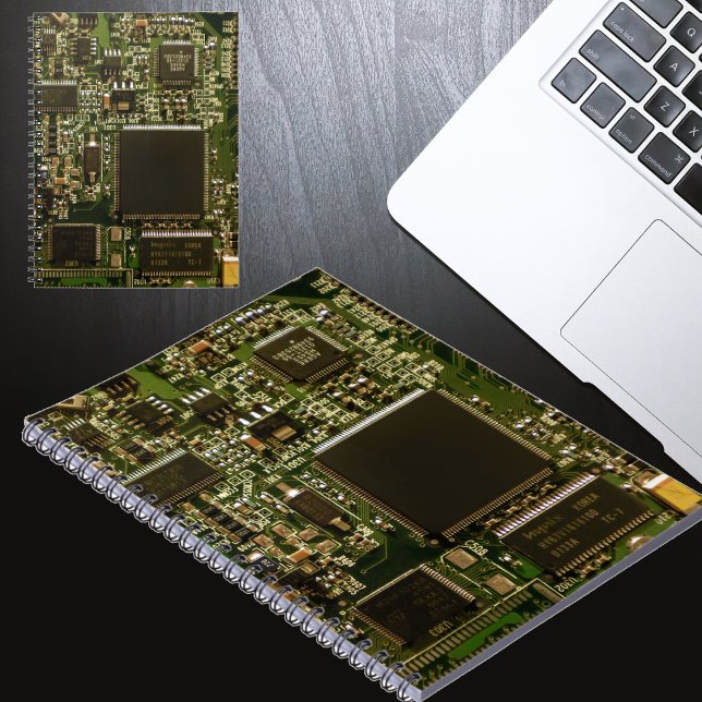 Caderno Espiral Placa de Circuito Verde Macro | Foto de PCB (Criador carregado)