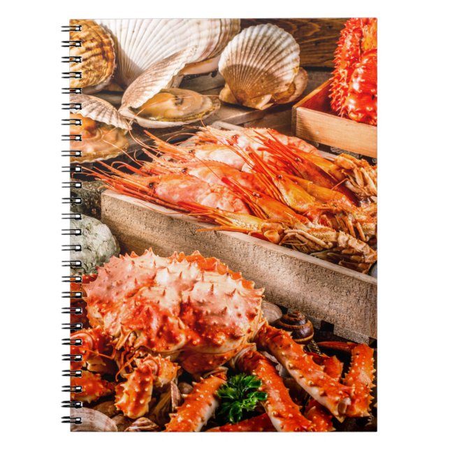 Caderno Espiral Placa de cozinha do marisco como gourmet do oceano (Frente)