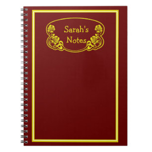 Caderno Espiral Placa do Ornamentado com moldura Dourada