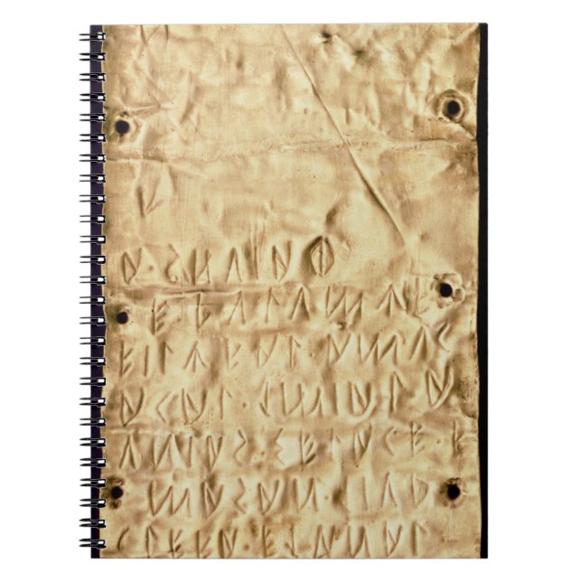 Caderno Espiral Placa Dourado com "breve" inscrição de Etruscan, (Frente)
