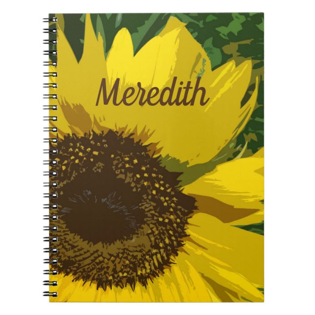 Caderno Espiral Placas Flores Amarelas Sunflower Floral (Frente)