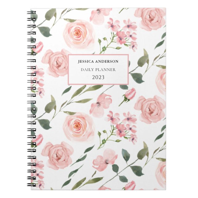 Caderno Espiral Planeador Cor Floral Rosa 2023 (Frente)