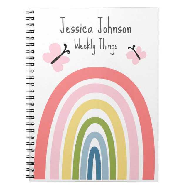 Caderno Espiral Planeador de Borboleta Arco-Íris de Pastel Cujo Ca (Frente)