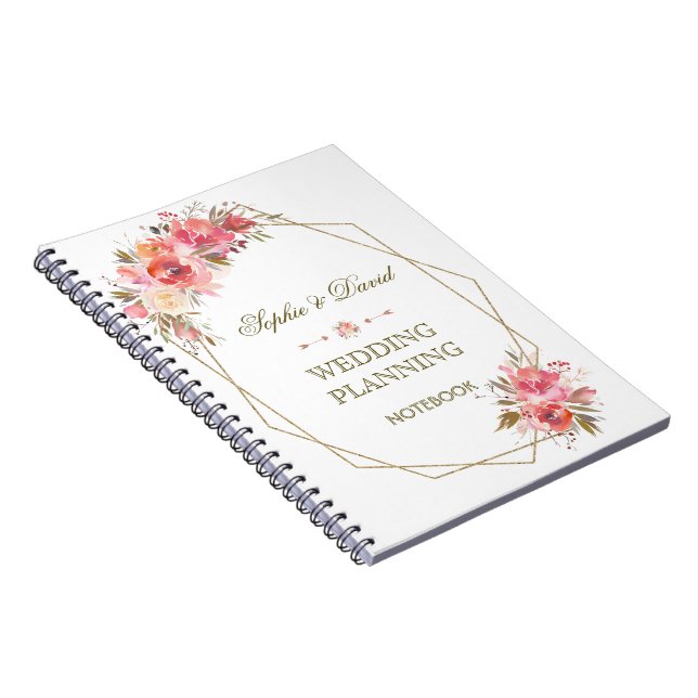 Caderno Espiral Planeador de Casamento de Frame Dourado Floral de  (Lado Direito)