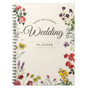 Caderno Espiral Planeador de Casamento de Noiva de Flor Botânica 