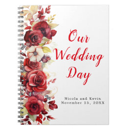 Caderno Espiral Planeador de Casamento Floral das Rosas vermelhas