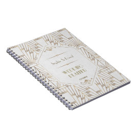 Caderno Espiral Planeador de Casamento Gatsby do Excelente Branco