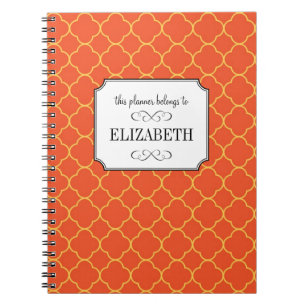 Caderno Espiral Planeador de casamento laranja com padrão de trevo