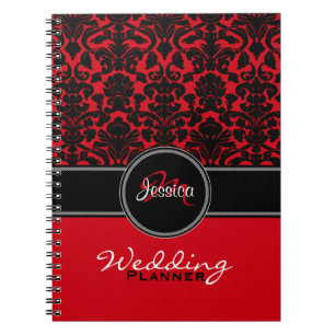 Caderno Espiral Planeador de Casamento tema damasco Branco preto m