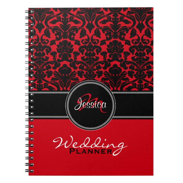 Caderno Espiral Planeador de Casamento tema damasco Branco preto m (Frente)
