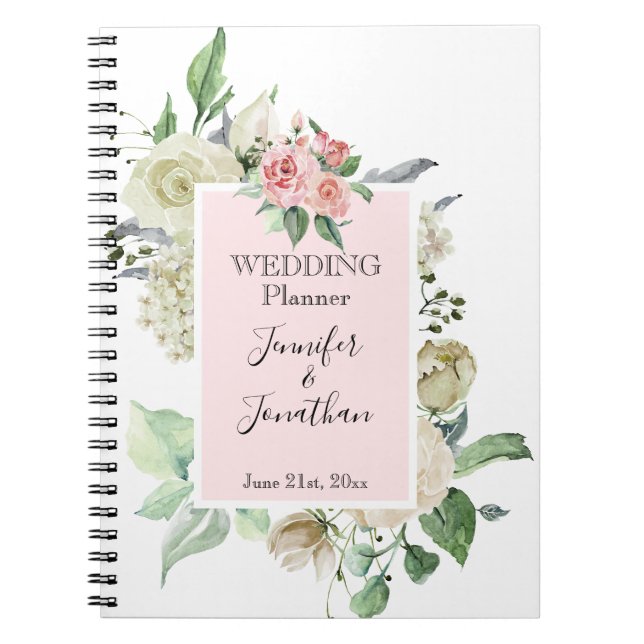 Caderno Espiral Planeador Tradicional de Casamento de Rosa Rosa Ro (Frente)