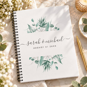 Caderno Espiral Planeamento do Casamento Verde, Script Elegante Mo