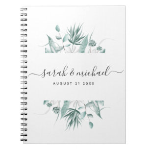 Caderno Espiral Planeamento do Casamento Verde, Script Elegante Mo