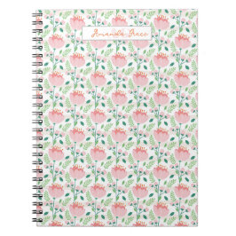 Caderno Espiral Planejador com padrão floral em rosa e laranja