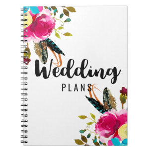 Caderno Espiral Planejador de Casamento Aquarela Floral Boho Chic