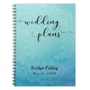 Caderno Espiral Planejador de Casamento com Aguarela Azul e Verde 