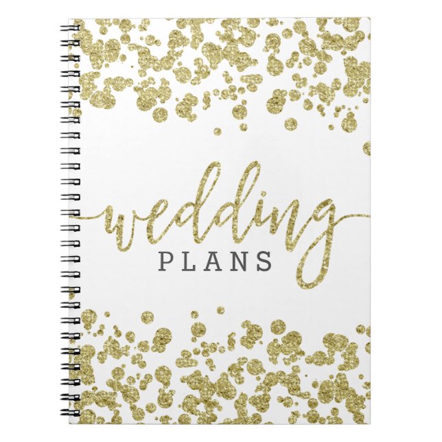 Caderno Espiral Planejador de Casamento de Confetti Branco e Doura (Frente)