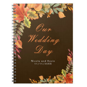 Caderno Espiral Planejador de casamento de folhas de outono rústic